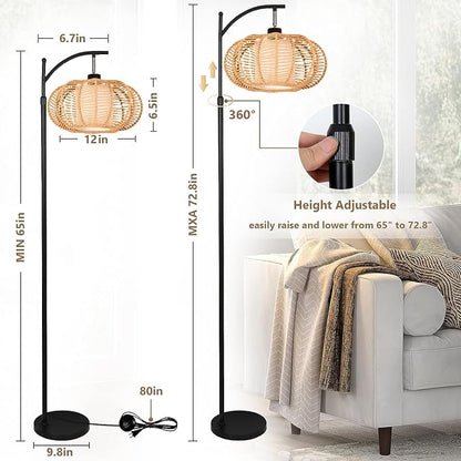 ZECOXOL Arc Floor Lamps for Living Room Bedroom Rattan Boho Floor Lamp - Image 5