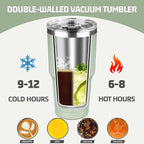 30 oz Tumbler with Lids and Straws, Stainless Steel Insulated Coffee Tumbler, Double Wall Vacuum Insulated Travel Mug Cup, Leakproof Thermal Coffee Cup for Hot and Cold Drinks (Green Tea)