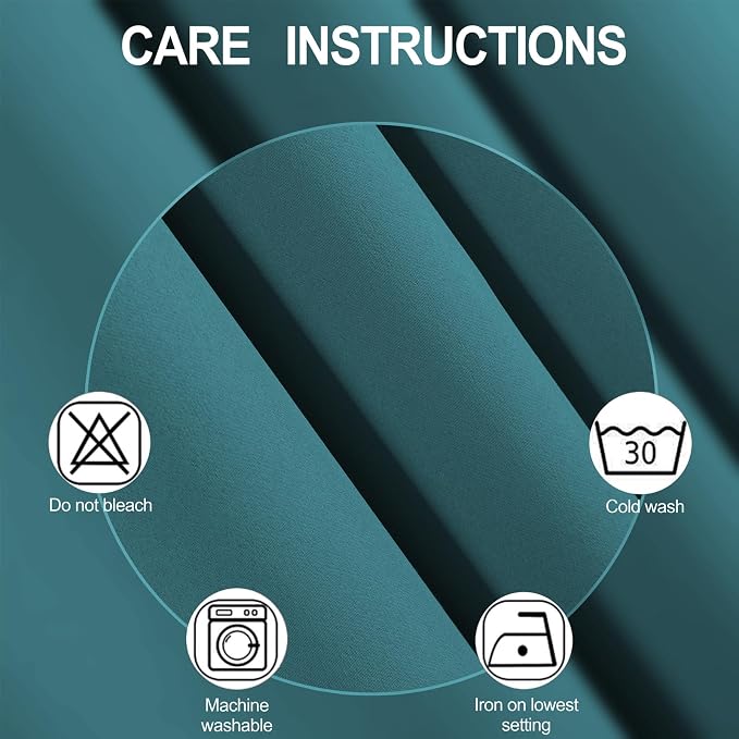 Sea Teal Blackout Curtains 34 x 84 Inch Length/Set of 2 Curtain Panels/Thermal - Image 4