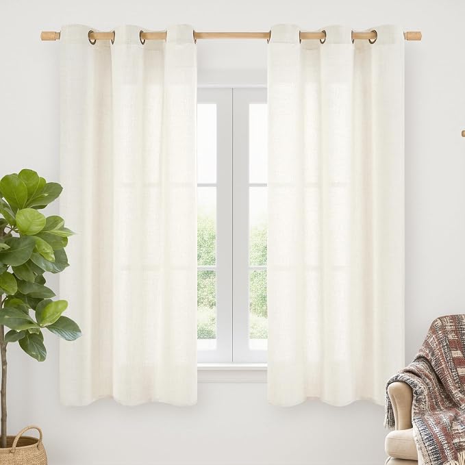 YoungsTex Ivory Linen Curtains 42x63 Inch Length 2 Panels by YoungsTex