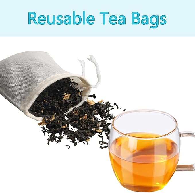 Eketirry Spice Bags, 10pcs Reusable Empty Tea Bags, Muslin Strainer Bags, Soup Bags for Cooking, Natural Cotton Fine Mesh Cheesecloth Bags for Cold Brew Coffee(3 x4" &7 x8")