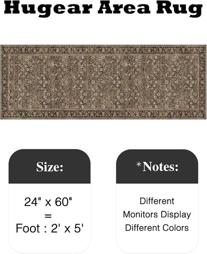 2x5 Brown Vintage Floral Washable Area Rug - Image 2