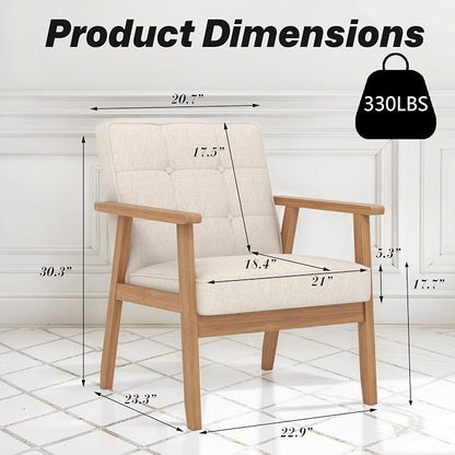 Modern Accent Chair with Arm Rest, Upholstered Linen Fabric Leisure Chair with - Image 2