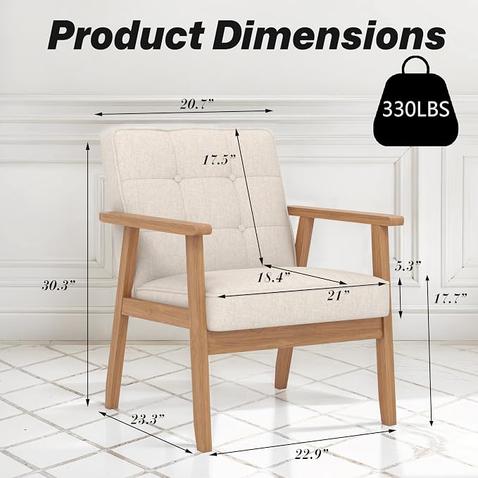 Modern Accent Chairs Set of 2, Upholstered Linen Fabric Leisure Chairs - Image 2