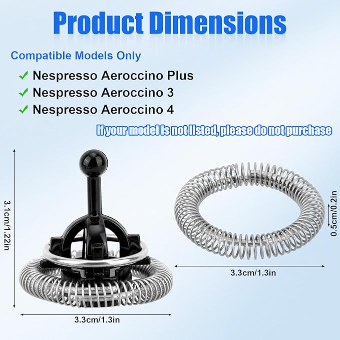 4pcs Milk Frother Replacement Parts for Nespresso, Replacement Whisks & Spring Rings Set Milk Frother Whisk Accessories Compatible with Nespresso Aeroccino 3/4/Plus
