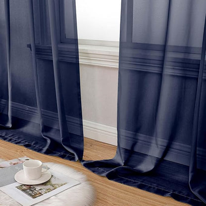Navy Blue Sheer Curtain for Bedroom Living Room 78 Inches Long 2 Panels Set - Image 8