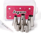 Round Piping Tip Set – 9 Stainless Steel Pastry Tips in Graduated Sizes with 20 Disposable Decorating Bags for Cupcakes, Cakes, Cookies, and Frosting Design