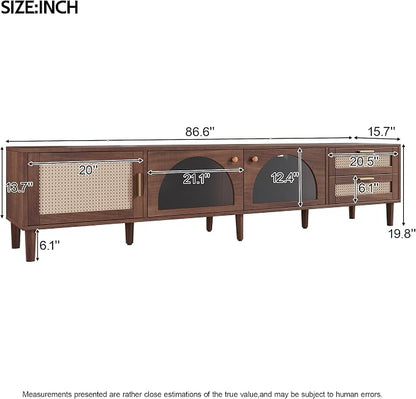 Merax Rattan TV Stand with LED Lights, Solid Wood Feet, Living Room, Bedroom - Image 2