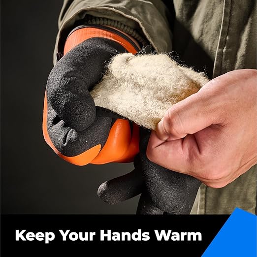 100% Waterproof Gloves for Men and Women, Winter Work Gloves for Cold Weather, Thermal Insulated Freezer Gloves, Touch Screen, With Grip, Orange, Small