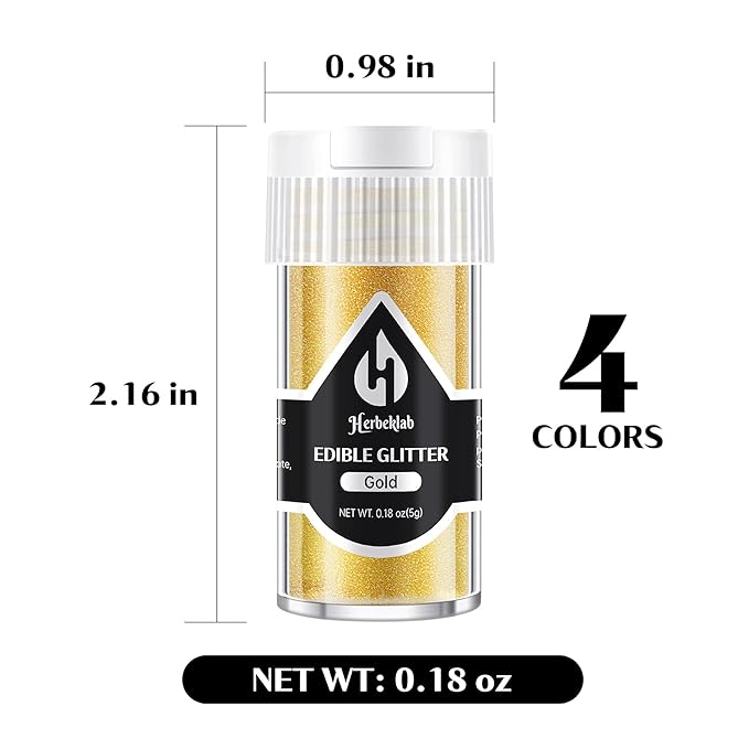 Edible Glitter for Cocktails - 4 Colors Gold Luster Dust Edible Drink Glitter Food Grade Metallic Shimmer Powder Cake Sprinkles for Beverage Chocolate Candy, 5g/Bottle