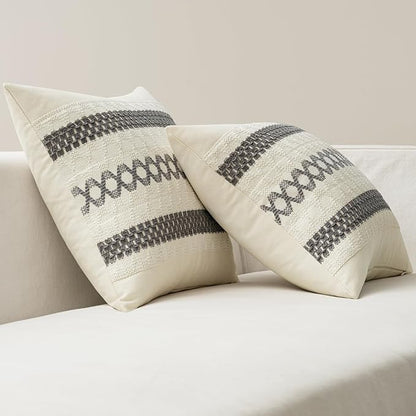 MIULEE Set of 2 Gray Boho Decorative Pillow Covers 18x18 Inch | Farmhouse Couch - Image 6