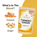BREWIX, Turmeric Ginger Herbal Tea Bags (50 Pyramid Tea Bags) Caffeine-Free Ayurvedic Blend for Daily Wellness & Immune Balance | Daily Wellness Ritual | Gluten Free | Real Ingredients From India