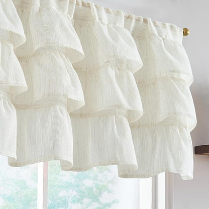 jinchan Ruffled Valance Curtain Slubbed Crossed Hatch Kitchen Valance by JINCHAN