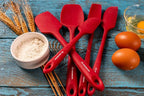 KITCHENLOVE Premium 600°F Heat Resistant 5 Piece Silicone Spatula Set for Baking, Cooking, Mixing - Non-Stick with High Grade S-Iron Steel Core - One Piece Seamless Design - BPA Free (Red)