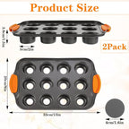 2Pack Mini Cheesecake Pans Removable Bottom Mini Cupcake Pans, 12 Cavity Minii Cheesecake Molds with Silicone Handle Nonslip Muffin Pan Baking Supplies