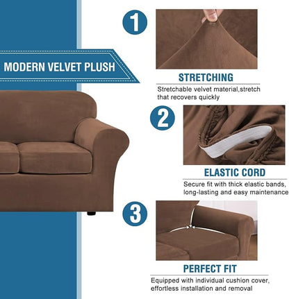 H.VERSAILTEX Velvet 4 Piece High Stretch Sofa Slipcover Cover Furniture - Image 3