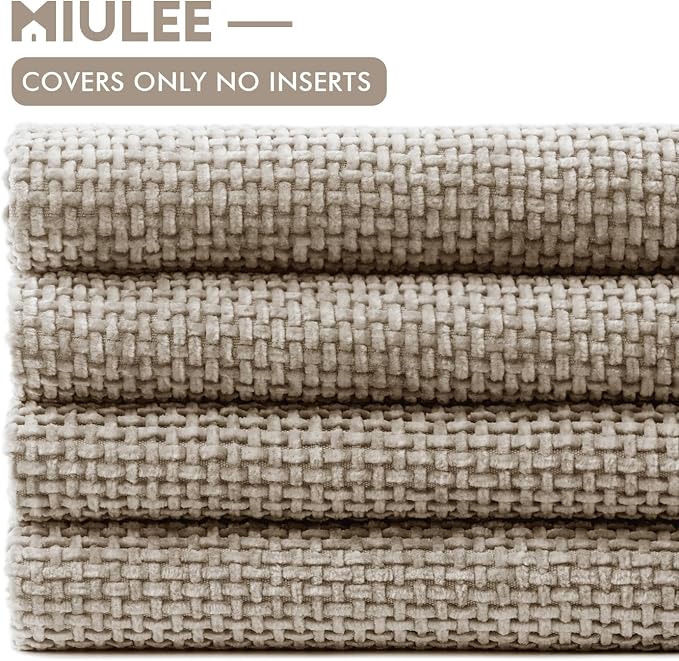 MIULEE Soft Decorative Chenille Pillow Covers Khaki 20x20 Pack of 4 | Modern - Image 6