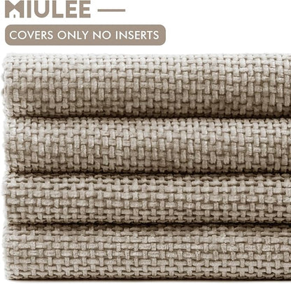 MIULEE Soft Decorative Chenille Pillow Covers Khaki 20x20 Pack of 4 | Modern - Image 6