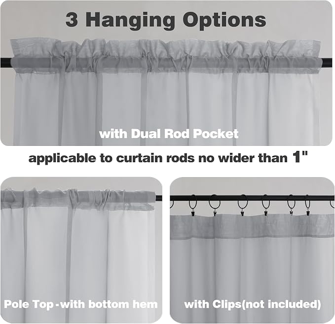 Chyhomenyc Light Grey Sheer Curtains 78 Inches Long 2 Panels Set - Image 3