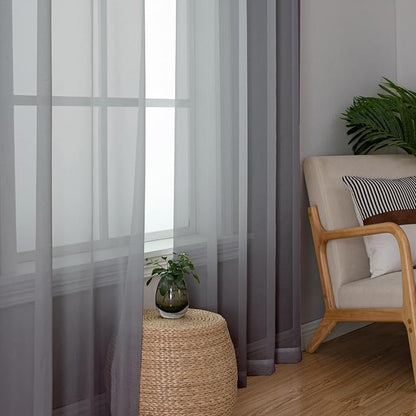 Charcoal Grey Sheer Curtains 78 Inches Long 2 Panels, Light Filtering Voile - Image 2
