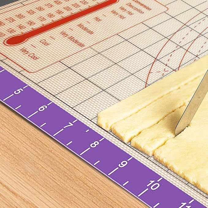 Silicone Pastry Baking Mat Non Stick-Large Rolling Dough with Measurements-Non Slip Pizza,Fondant,Pie,Cake Baking Mat - 26 x 16 Inch By Cook Time(Purple)