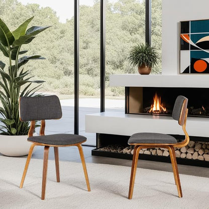 Armen Living Jaguar Dining Chair in Charcoal Fabric and Walnut Wood Finish - Image 5