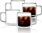CNGLASS 15oz(4-pack) Double Walled Glass Coffee Mugs,Large Insulated Glass Mugs with Handle,Clear Coffee Cups for Espresso,Latte,Cappuccino,Tea