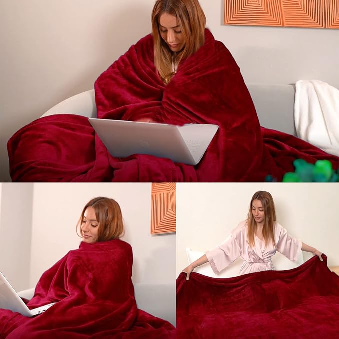 Red Fleece Plush Throw Blanket 50"x70"for Couch Sofa Fuzzy Cozy Flannel | Super - Image 2