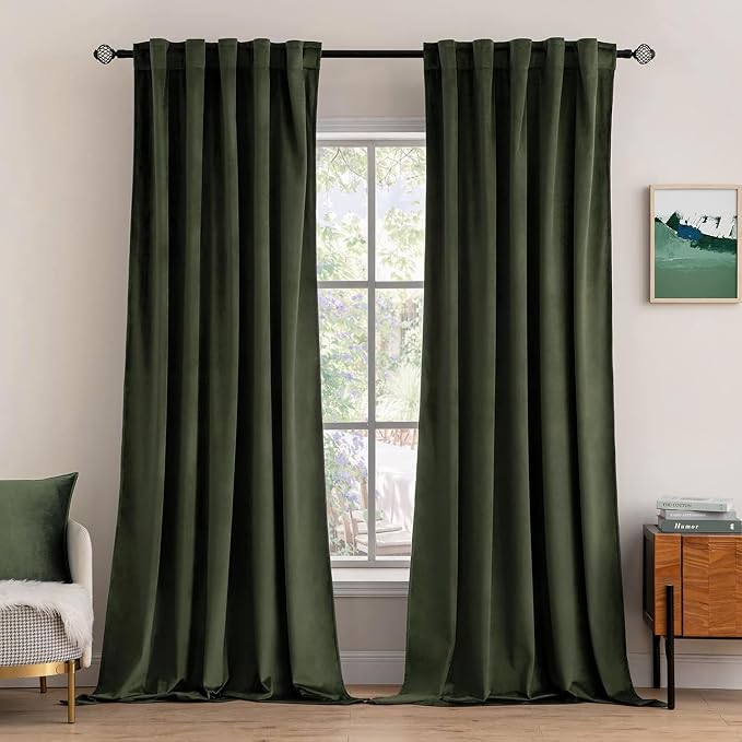 MIULEE Velvet Curtains 52x108 inches 2 Panels Olive Blackout Curtains | Luxury by MIULEE