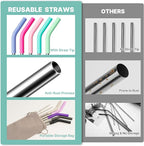 Stainless Steel Straw for 20 oz YETI Tumbler, 8.5in Metal Straight Straws Reusable with Silicone Tip for Milk, Juice, Cola, Coffee- 2 Cleaning Brushes & 1 Portable Bag