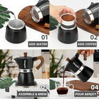 Mongdio Stovetop Espresso Maker Moka Pot, Cuban Coffee Maker Stove top coffee maker Moka Italian Espresso Greca Coffee Maker Brewer Percolator, 3 Espresso Cups, 5 oz - Black