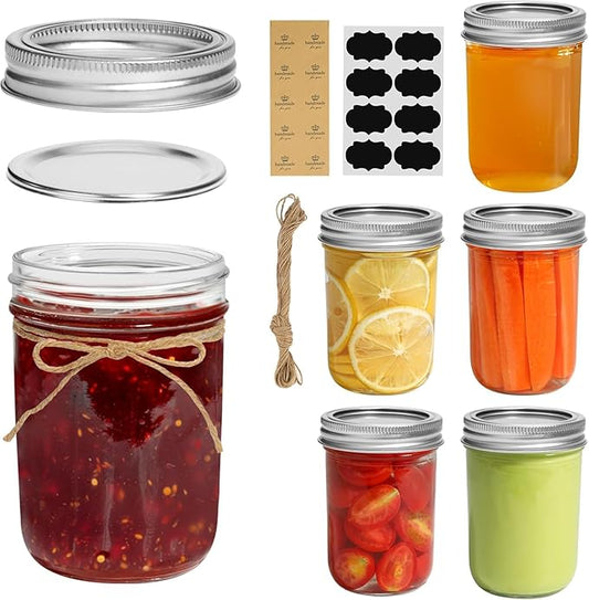 ComSaf Small Mason Jars 8 oz - 6 Pack, Regular Mouth Mason Jar with Lids and Seal Bands, Small Glass Canning Jar for Spice, Jam, Honey, Jelly, Dessert, Shower Wedding Favors, DIY Candles Decor