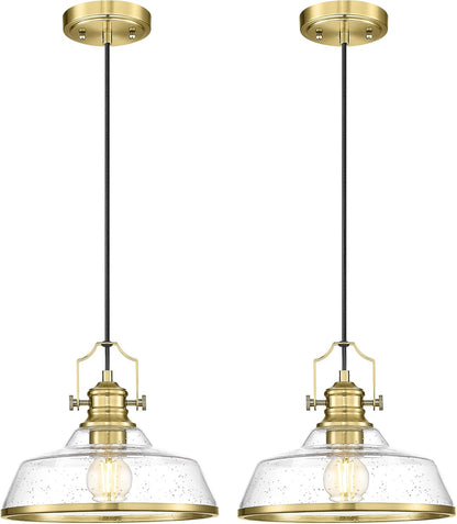 kudos 2 Pack Gold Pendant Lights Kitchen Island, 11" Brass Kitchen Island Lighting with Seeded Glass, Farmhouse Hanging Light Fixture for Kitchen Sink Dining Room Hallways, KDPL13-GD-S-2PK