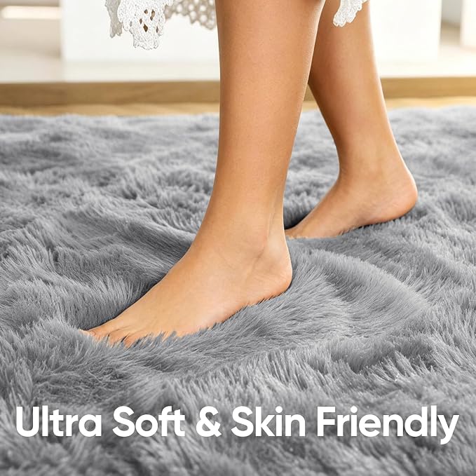 5'3''x7'5'' Grey Fluffy Soft Area Rug Non-Slip - Image 5