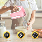 CBQ Hand Mixer Electric, 5-Speed 400W Powerful Motor, Hand Mixer Electric Handheld with Storage Case, Turbo Boost and 5x Accessories, Flat Beaters, Dough Hooks, Whisk (Pink)