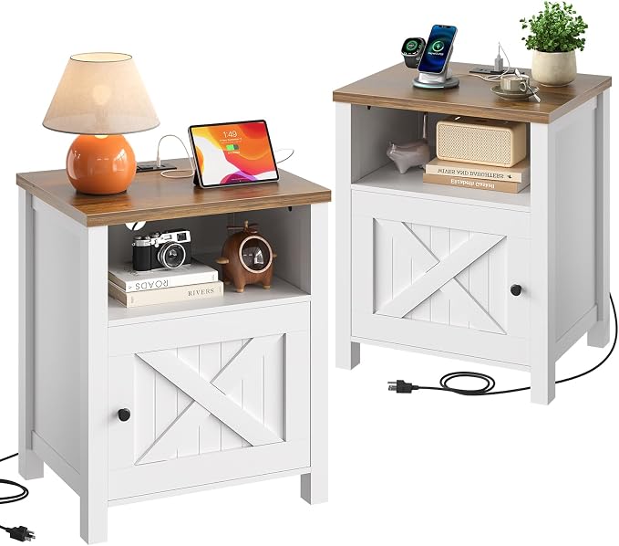 Marsail Farmhouse Nightstand Set of 2, Wood Bedside Table - Image 3
