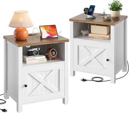 Marsail Farmhouse Nightstand, Wood Bedside Table - Image 3