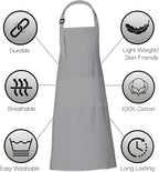 RAJRANG 100% Cotton Cooking Apron with 3 Pockets Kitchen Chef BBQ Adjustable Bib Aprons for Women Men