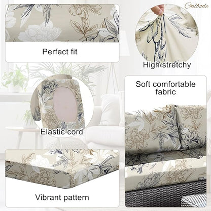 CALBODE 14Pcs Outdoor Stretch Cushion Covers, Waterproof Outdoor Chair Floral - Image 3
