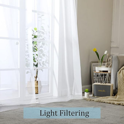 White Sheer Curtains 120 Inches Long 2 Panels Set, Airy Lightweight Sheer White - Image 3