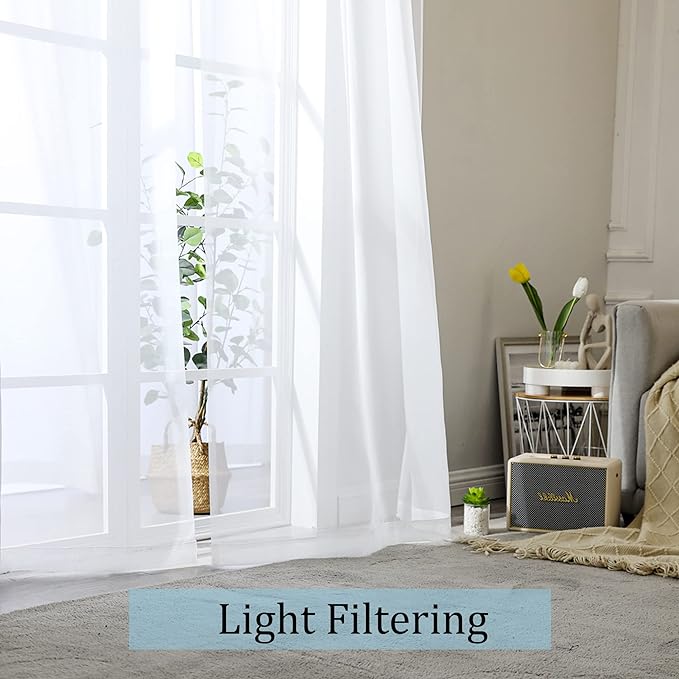 Sheer White Curtains 144 inch Extra Long, Elegant and Airy Drapes Translucent - Image 2