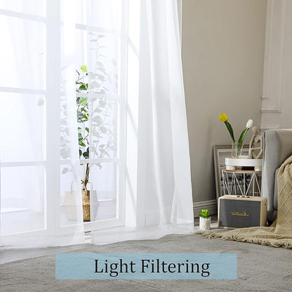 Extra Long White Sheer Curtains 144 inch 2 Panels Set, Translucent Backdrop - Image 3