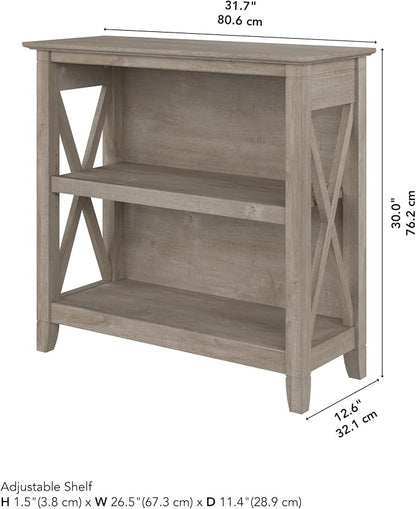 Bush Home Key West Small 2 Shelf Bookcase in Washed Gray, Compact Home Organizer - Image 3