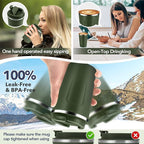 Volhoply 12 oz Double Wall Insulated Vacuum Travel Coffee Mug with Flip Lid Bulk 4 Pack,Reusable Stainless Steel Leak Proof Coffee Cups,Portable Thermal Tumbler for Hot & Cold Drinks(Army Green,4 Set)