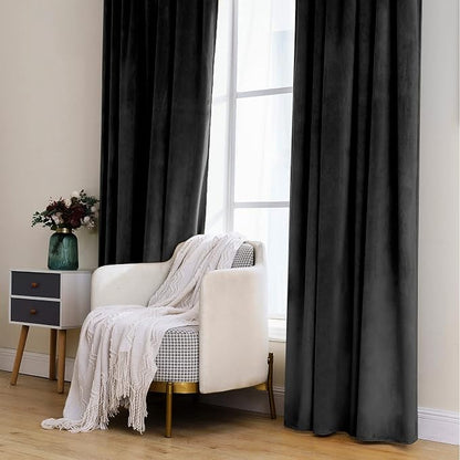 MIULEE Black Velvet Curtains 52x90 inches 2 Panels Luxury Blackout Curtains | - Image 7