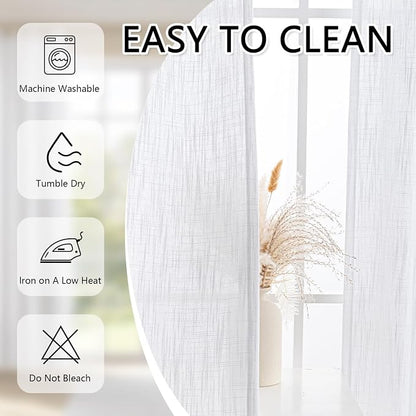 MYSKY HOME White Curtains 80 Inch Length 2 Panels Set, Semi Sheer Cotton Blend - Image 8