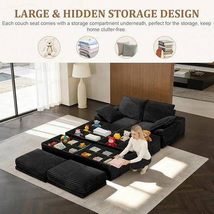 Upgrade Boneless Couch with Storage, Extra Deep&High Seat Modular Sectional - Image 4