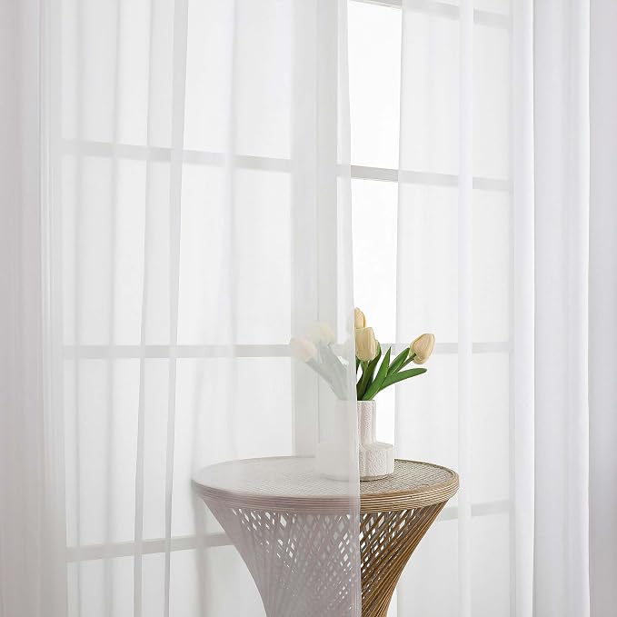 Chyhomenyc Extra Long White Sheer Curtains 108 Inches Long 2 Panels, Light - Image 6