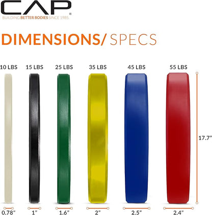 CAP Barbell 2-Inch Olympic Bumper Plate Weight Set with 6 Post Rack | 100-370 lbs | Multiple Options