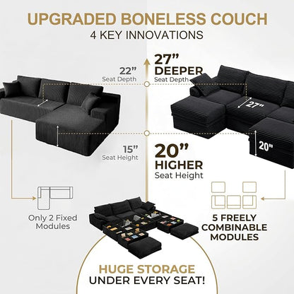 Upgrade Boneless Couch with Storage, Extra Deep&High Seat Modular Sectional - Image 6